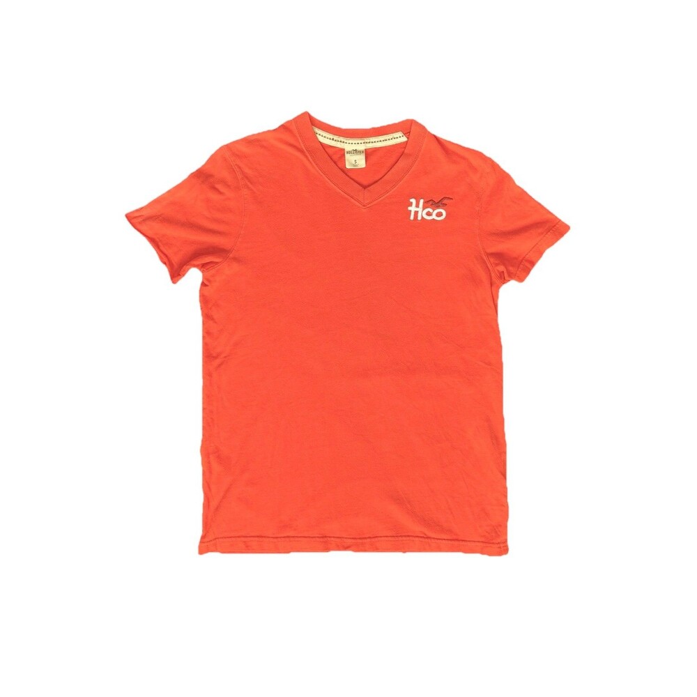 Vtg 2000s Hollister V-Neck T-Shirt Mens S Orange GUC Embroidered Nostalgia